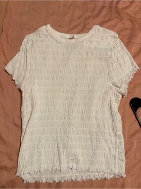 White Textured Short Sleeve Top - Classic Women's Tee American Eagle